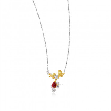 KARAT GOLD, RUBY AND DIAMOND 'GARDEN' PENDENT NECKLACE